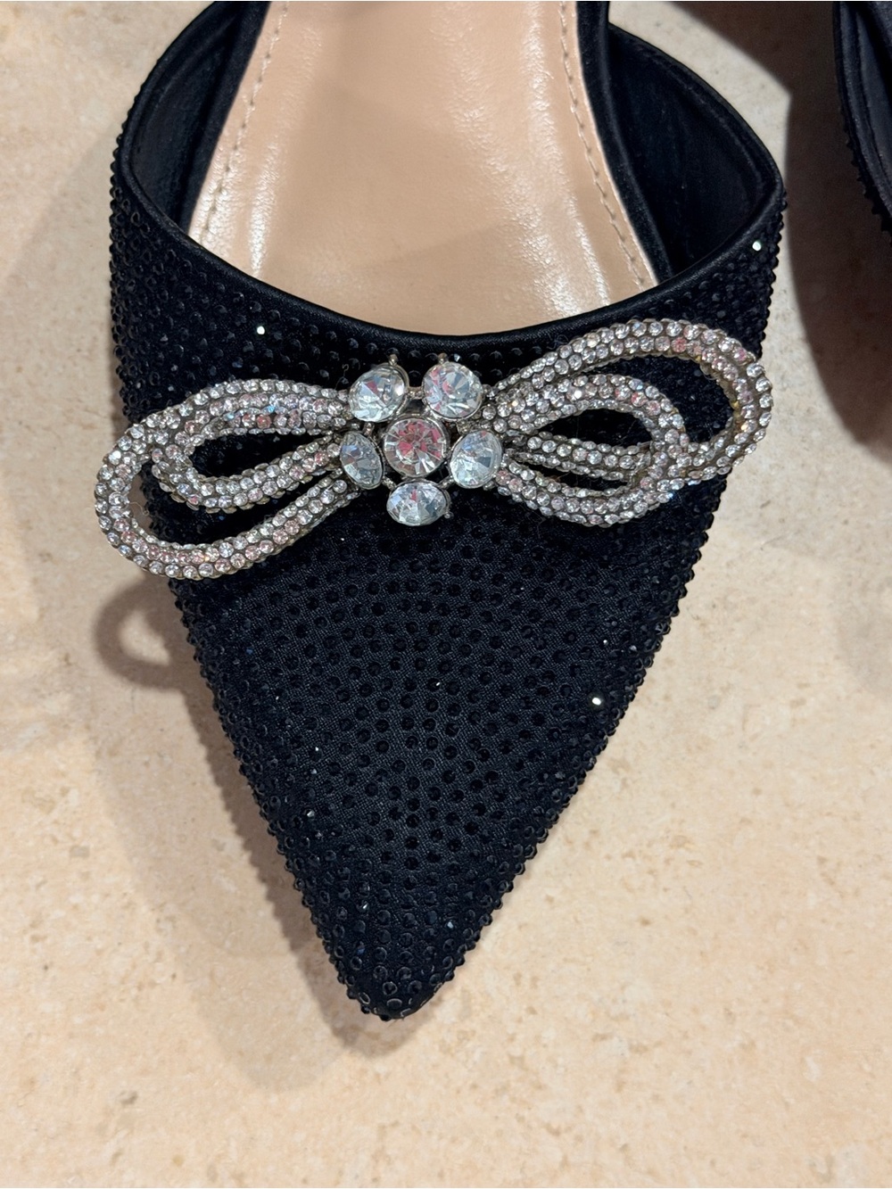 Berness Black Crystal-Embellished Pointed Slingback Flats - Picture 3 of 4
